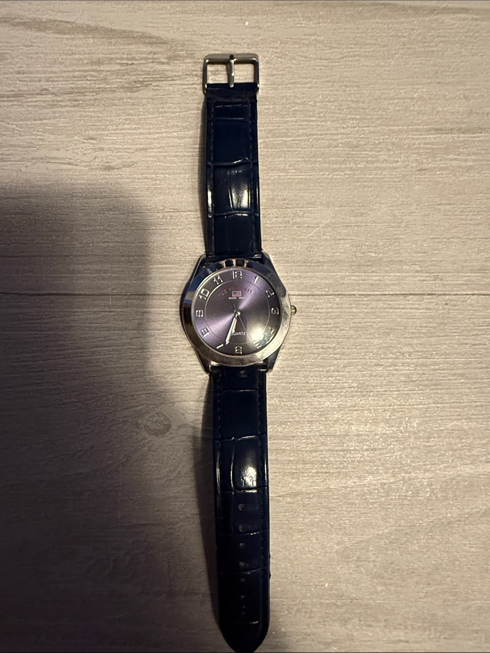 U.S. Polo Assn. Navy Leather Strap Watch with Silver Case